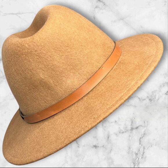 Womens Camel Tan Wool Fedora Hat With Adjustable Leather Band - Picture 3 of 5